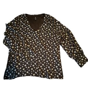 Jason Wu Daisy Long Sleeve V-Neck Blouse, Black, Size L